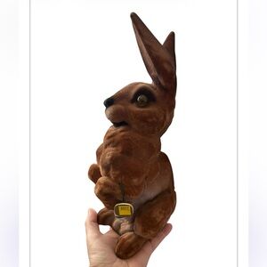 Vintage Heissner Flocked Rabbit Figure West Germany Easter Bunny Decor 12 x 6 “